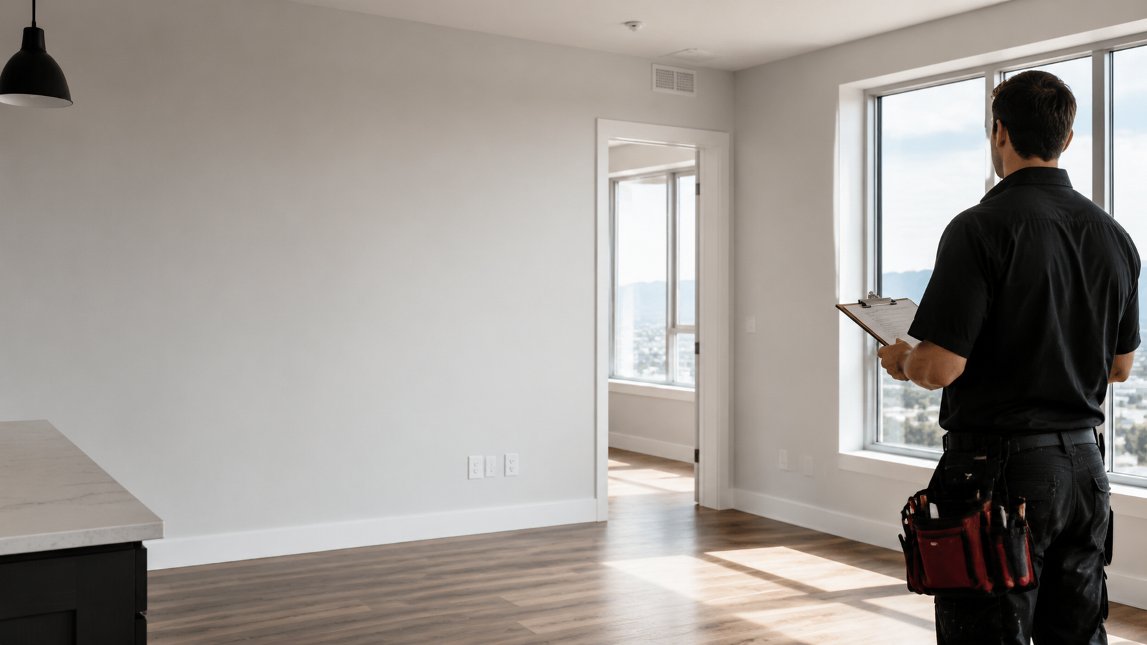 Illustrative interior with freshly finished walls and trim